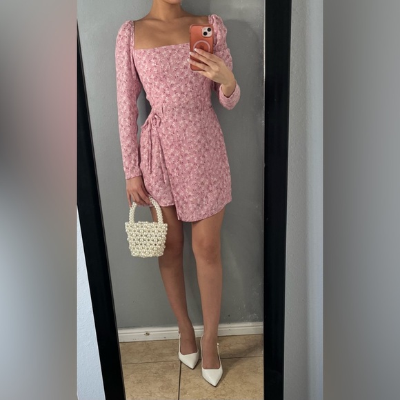 Reformation pink ditsy floral print longsleeve dress 6 coquette feminine brunch - Picture 7 of 16